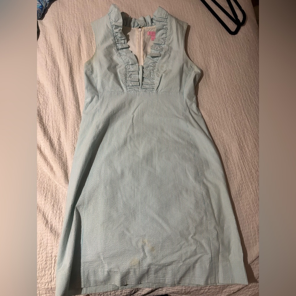 Lilly Pulitzer Adeline Shift - blue/white seersucker